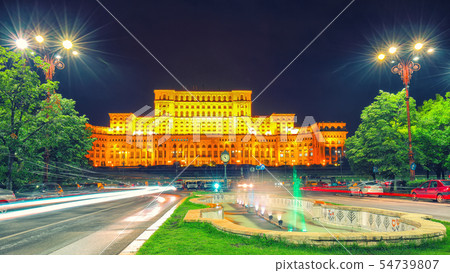 Dramatic evening view of Palace of the Parliament Dramatic evening view of Palace of the Parliament 54739807
