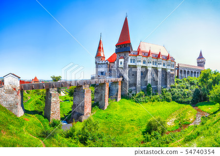 Beautiful panorama of the Hunyad Castle / Corvin's 54740354