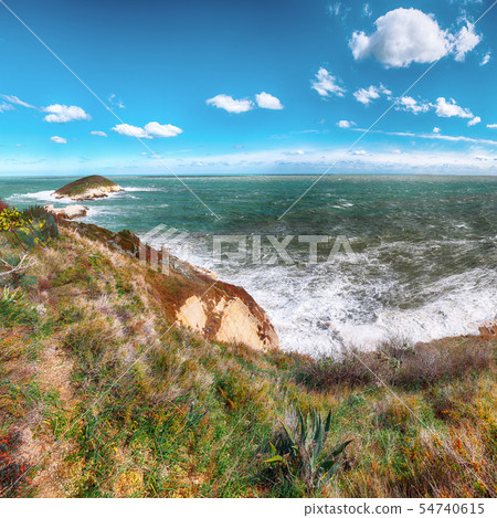 Above the cliffs at the coastline of Vieste Above the cliffs at the coastline of Vieste 54740615