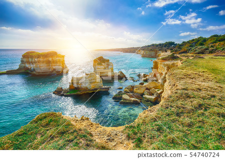 Picturesque seascape with white rocky cliffs, sea Picturesque seascape with white rocky cliffs, sea 54740724