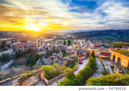 Sunrise over old famous medieval village Stilo in Sunrise over old famous medieval village Stilo in 54740816