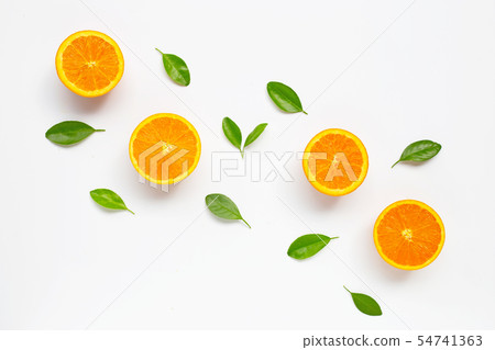 Fresh orange citrus fruit with leaves 54741363