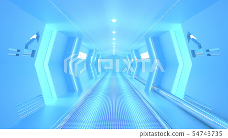 Blue spaceship sci-fi corridor. Blue spaceship sci-fi corridor. 54743735