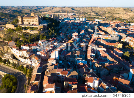 Aerial view of castle of Calatrava, Alcaniz, Spain 54746505