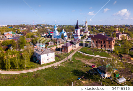 Aerial view of city of Belev with monastery and river, Tula region 54746516