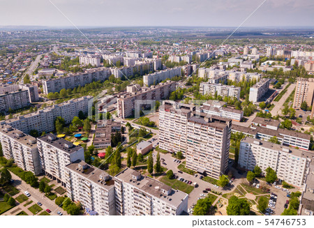 Panoramic view from drone of the residential district of city Old Oskol. Russia Panoramic view from drone of the residential district of city Old Oskol. Russia 54746753