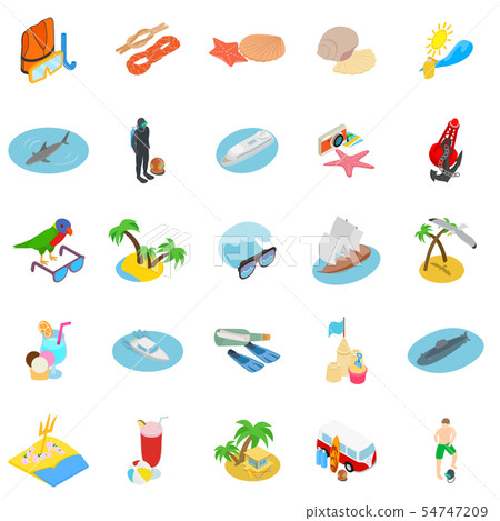 Tourist diving icons set, isometric style Tourist diving icons set, isometric style 54747209