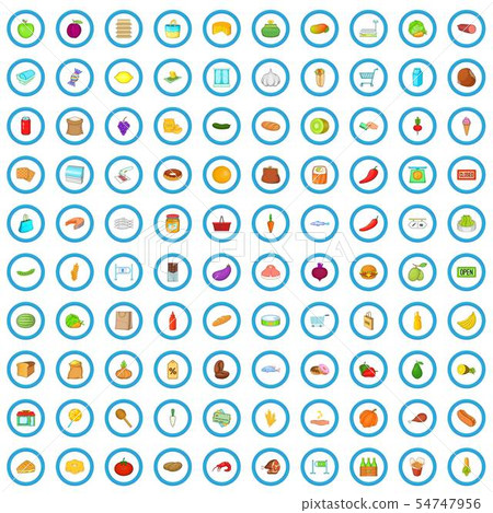 100 grocery shopping icons set, cartoon style 54747956