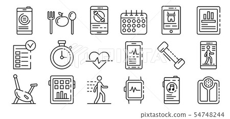 Apps for fitness icons set, outline style 54748244
