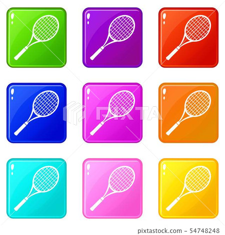 Tennis racket icons set 9 color collection Tennis racket icons set 9 color collection 54748248