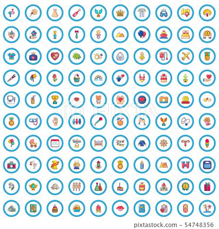 100 happiness icons set, cartoon style 100 happiness icons set, cartoon style 54748356