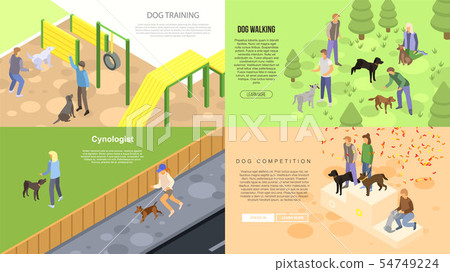 Cynologist training banner set, isometric style 54749224