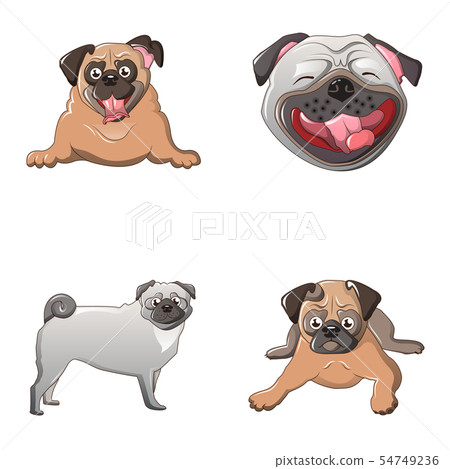 Pug dog icons set, cartoon style 54749236