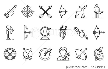 Archery icons set, outline style Archery icons set, outline style 54749941