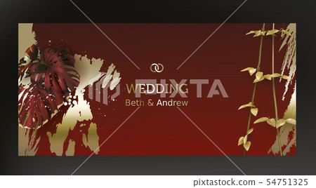 Tropical black and gold leaves on dark background Tropical black and gold leaves on dark background 54751325