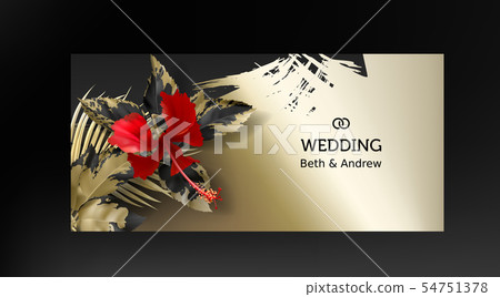 Tropical black and gold leaves on dark background Tropical black and gold leaves on dark background 54751378