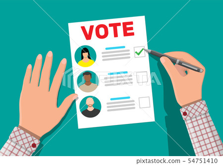 Ballot paper with candidates. 54751410