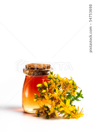 Pot marigold oil and flowers isolated Pot marigold oil and flowers isolated 54753698