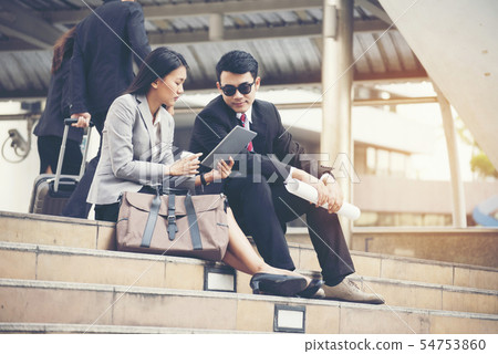Beautiful business woman fall in love talking Beautiful business woman fall in love talking 54753860