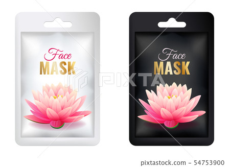 Set white and black cosmetic facial mask individual package mock up with pink lotus Set white and black cosmetic facial mask individual package mock up with pink lotus 54753900