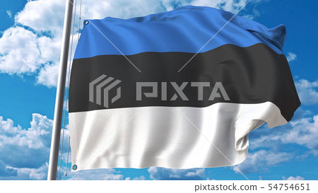 Waving flag of Estonia on sky background. 3D... - Stock Illustration ...