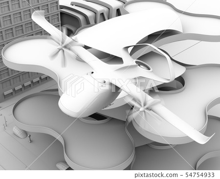 黏土翻譯從停機坪的飛行出租汽車的圖像。短途乘車共享概念 黏土翻譯從停機坪的飛行出租汽車的圖像。短途乘車共享概念 54754933