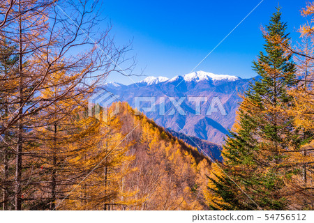 (山梨縣)從Kushigata山穿著雪山的南阿爾卑斯山 (山梨縣)從Kushigata山穿著雪山的南阿爾卑斯山 54756512