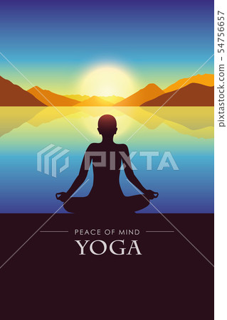 peace of mind yoga silhouette by the lake with autumn mountain landscape at sunset peace of mind yoga silhouette by the lake with autumn mountain landscape at sunset 54756657