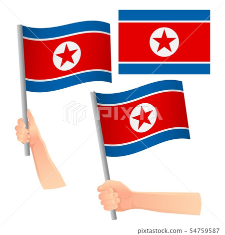 North Korea flag in hand set 54759587