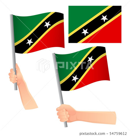 Saint Kitts and Nevis flag in hand set Saint Kitts and Nevis flag in hand set 54759612