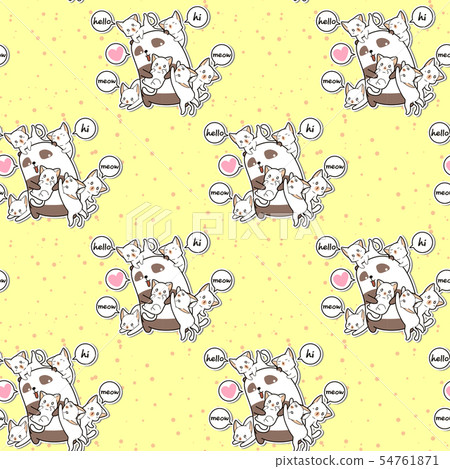 Seamless kawaii panda and friends in cartoon style 54761871