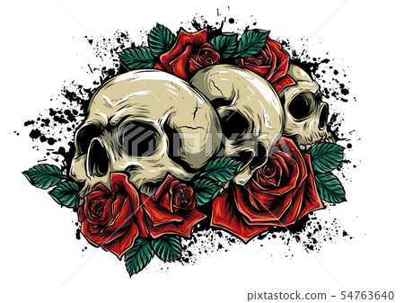 A human skulls with roses on white background 54763640