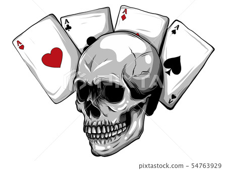 Skulls with playing cards. Set of vector illustrations. Skulls with playing cards. Set of vector illustrations. 54763929