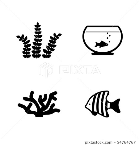 Aquarium inhabitants. Simple Related Vector Icons 54764767