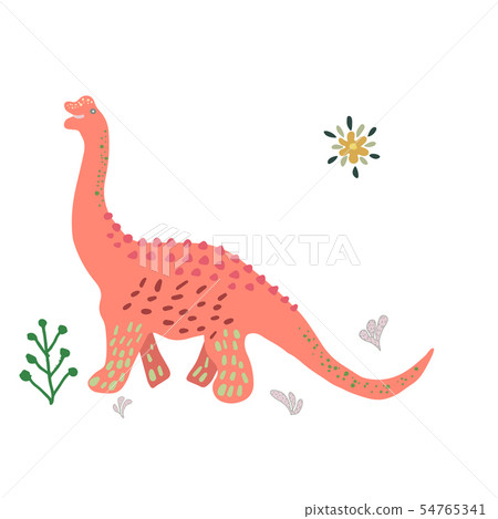 Pink Brachiosaurus cute illustration 54765341