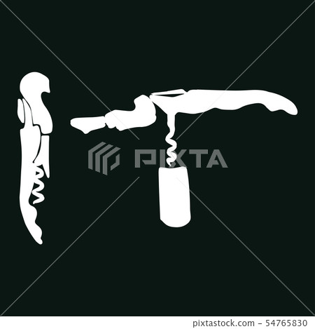 Corkscrew white silhouette on black background Corkscrew white silhouette on black background 54765830