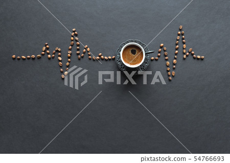 A cardiogram of coffee beans and a cup of coffee A cardiogram of coffee beans and a cup of coffee 54766693