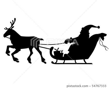 Silhouette Santa riding on reindeer sleigh Silhouette Santa riding on reindeer sleigh 54767333