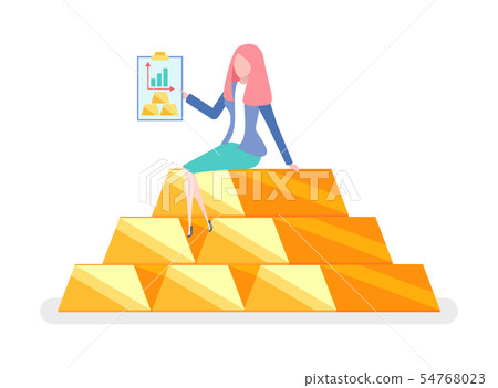 Best Invest, Woman Sitting on Pile of Gold, Charts 54768023