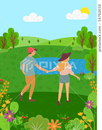 Romantic Couple Spending Days by Lake Park Vector Romantic Couple Spending Days by Lake Park Vector 54768038