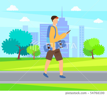 Skateboarder Going Outdoors, Urban Skater Vector 54768100