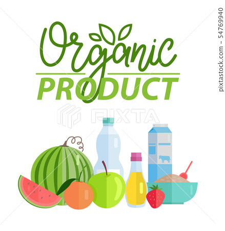 Organic Product Watermelon and Bottle of Water 54769940