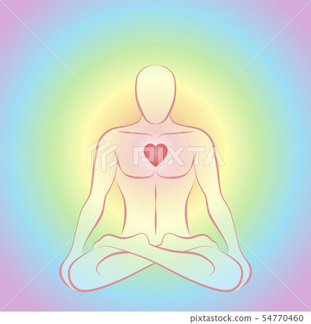 Meditation Man Glowing Heart Chakra Rainbow Colors Meditation Man Glowing Heart Chakra Rainbow Colors 54770460