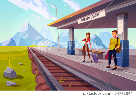 People waiting train on railroad platform, railway 54771844