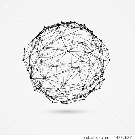3d wireframe object. Deformed sphere consists of triangles and dots. 54772627