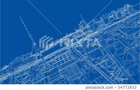 Outline city concept. Wire-frame style Outline city concept. Wire-frame style 54772653