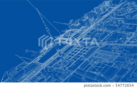 Outline city concept. Wire-frame style 54772654
