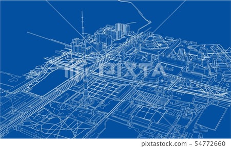 Outline city concept. Wire-frame style Outline city concept. Wire-frame style 54772660