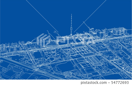 Outline city concept. Wire-frame style Outline city concept. Wire-frame style 54772693