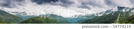 Mountain forest and clouds Mountain forest and clouds 54774214